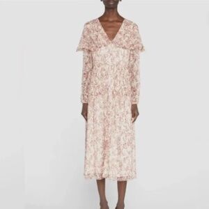 Jason Wu Silk Chiffon Smocked Waist Pilgrim Collar Midi Flowy Dress Nwt 12